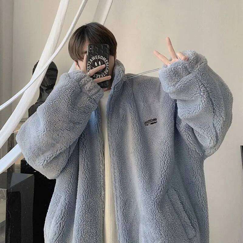 Men's 2025 Winter New Arrival Warm Lamb Fleece Jacket Thickened Fuzzy Sweatshirt Ins Trendy Casual Oversized Coat for Daily Wear Z260313