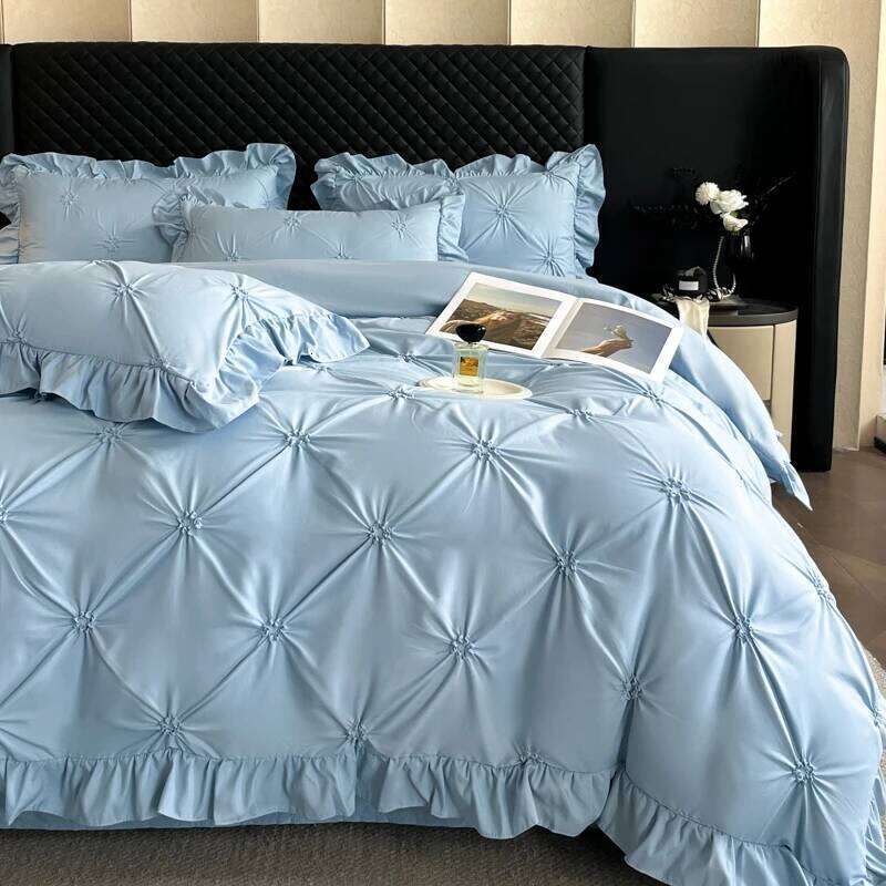 2025 new solid color princess wind-washed skin-friendly cotton twist lace craftsmanship beautiful series four-piece set H260312 - view 4
