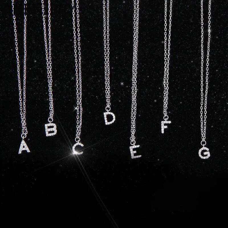 Silver Color Tiny A-Z 26 Alphabet Initial Letters Name Pendant Necklace With Full Shiny Zircon For Girls Best Gift S-N364 H260312