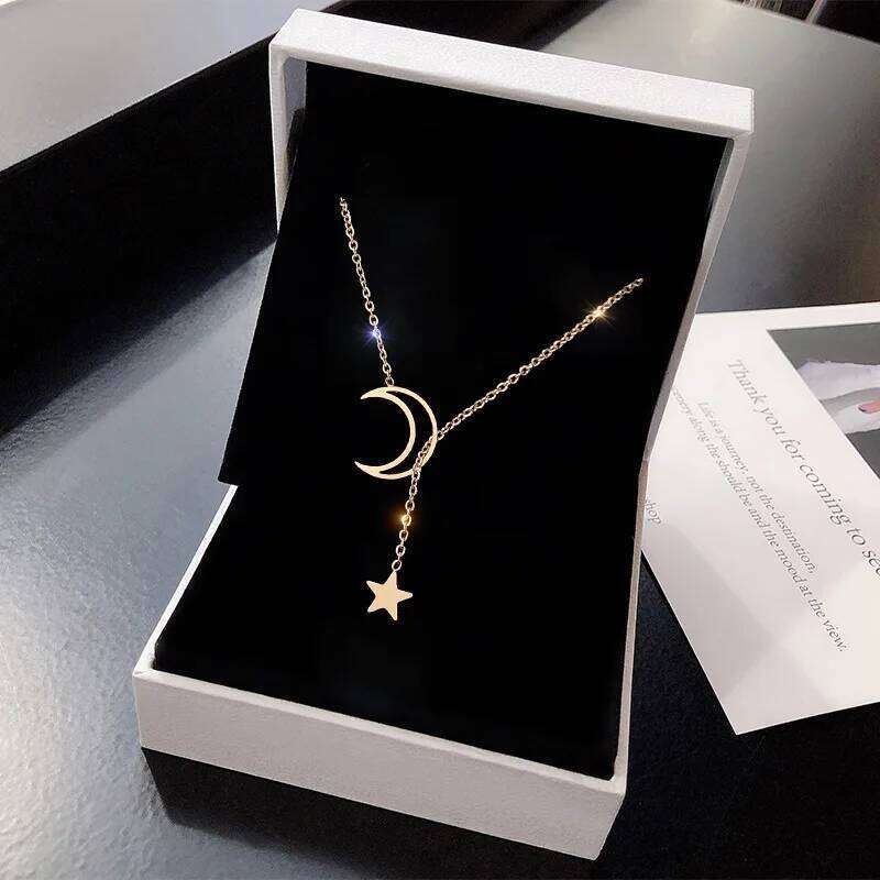 New Moon Star Pendant Choker Simple Gold Color Alloy Charm Chain Collares Necklace For Women Party Jewelry H260312