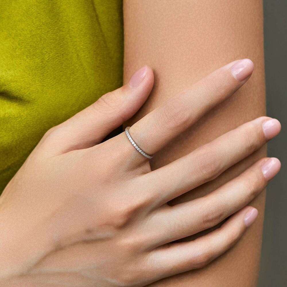 MODIAN Eternity Moissanite Ring 925 Sterling Silver Sparkling Simple Thin Wedding Band Rings For Women Fine Jewelry H260312
