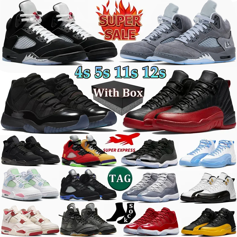 With Box 5 Basketball Shoes 4s 5s 11s 12s Unc Top Mens Womens Fire Red Metallic Reimagined Black Cat 4 SP Infrared Retro Carmine White Cement Grey Pink Trainers Sneakers