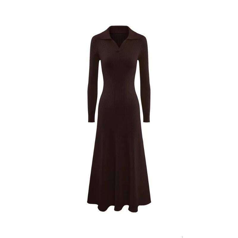 Women Elegant V Neck Ribbed Knit Maxi Lady Slim Fit Long Sleeve Sweater Dress Chic Casual Early Spring Daily Wear Style Z260313