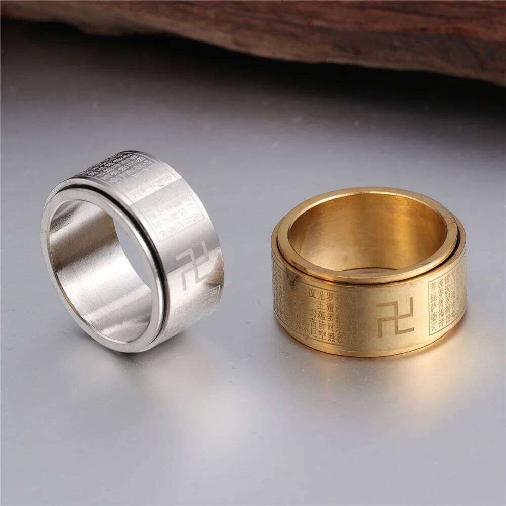 Anxiety Fidget Spinner Rings for Men Women Buddhism Swastika Stainless Steel Spinning Rotatable Ring Punk Anti Stress Jewelry H260312