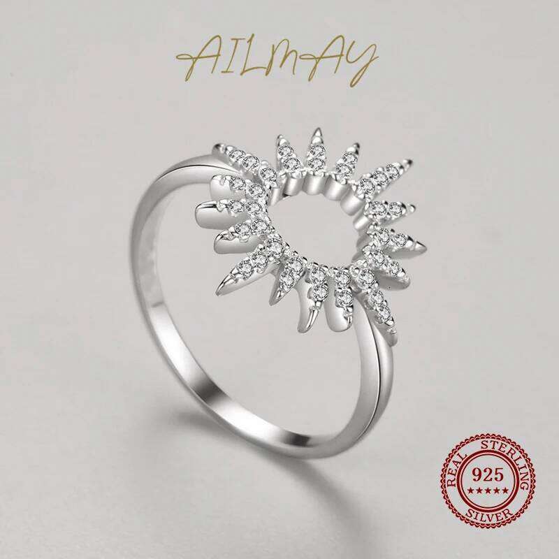 Ailmay Fashion Fine Sun Flower Sparkling Clear Zircon Finger Ring For Women 925 Sterling Silver Romantic Wedding Jewelry Gift H260312