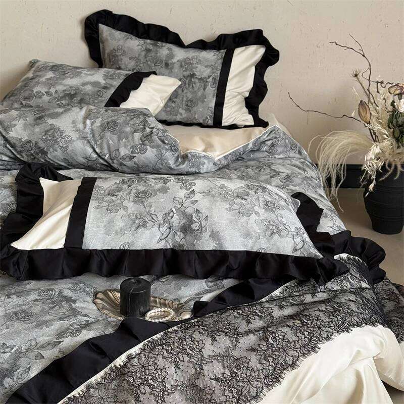 Vintage Jacquard Lace Rose Bedding Set 1000TC Egyptian Cotton Brushed Duvet Cover Bed Sheet/Fitted Sheet Pillowcases 4Pcs H260312 - view 7