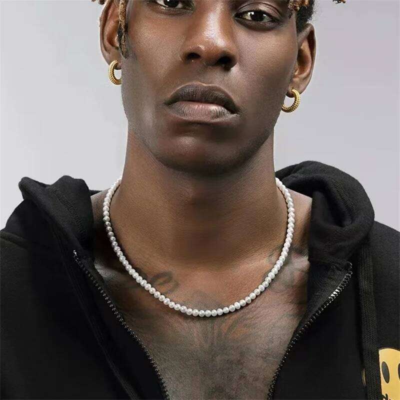 6mm Men Imitation Pearl Chain Necklace Simple Acrylic Beads Choker For Women Hip Hop Jewelry Party Accessories H260312
