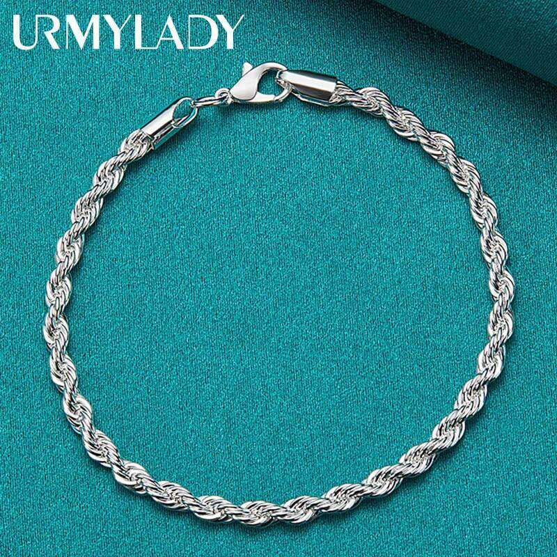URMYLADY 925 Sterling Silver Water Wave Chain 4MM Bracelet For Women Men Fashion Wedding Party Jewelry Z260313