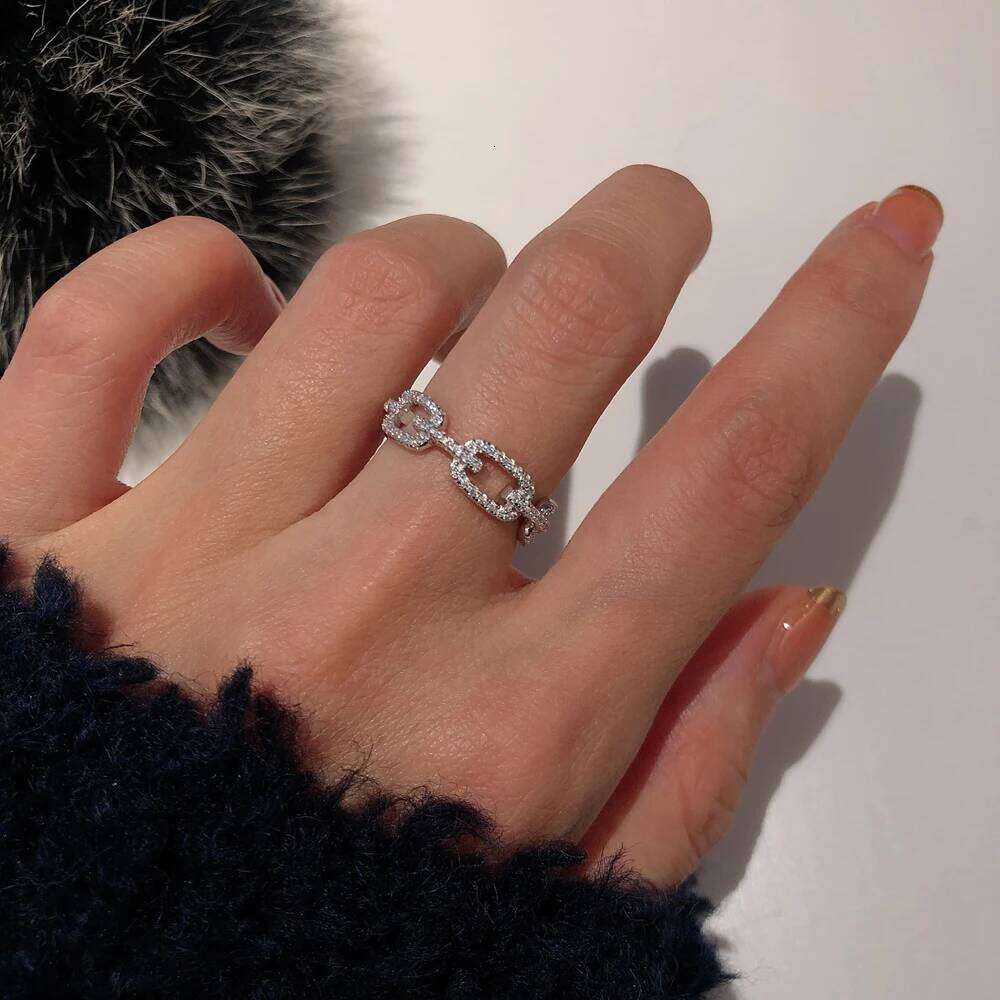 925 Sterling Silver Classic Link Chain Shape Simulated Diamond Stackable Ring for Women Crystal Zircon Engagement Rings H260312