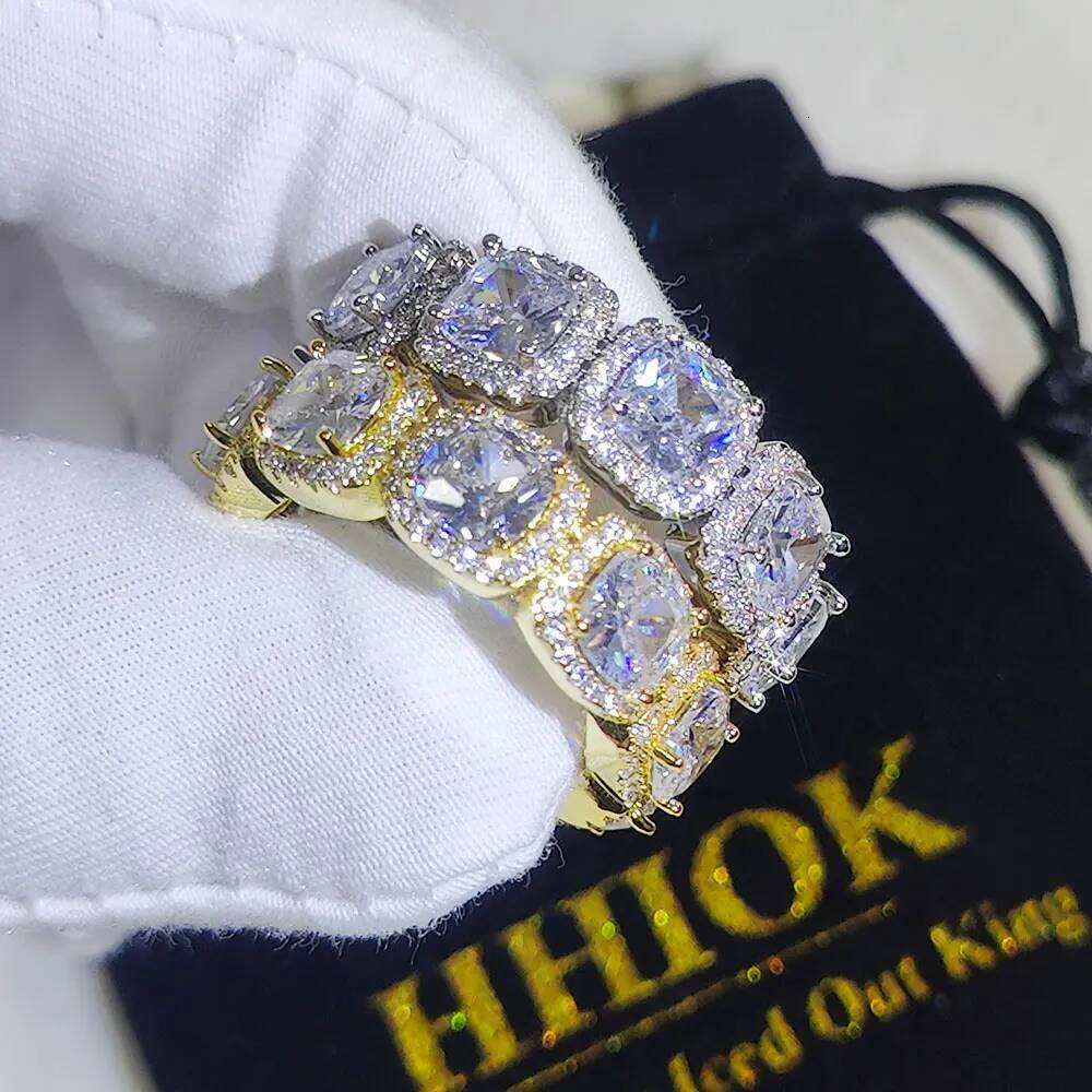 Hip Hop Jewelry Iced Out Cluster Cubic Zirconia Band tennis Ring Wedding Promise Cuban Link Rings H260312