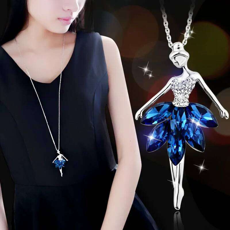 Fashion Red Pearl Flower Long Chain Sweater Necklaces & Pendants for Women Rhinestone Moon Pendant Necklace Female Jewelry H260312