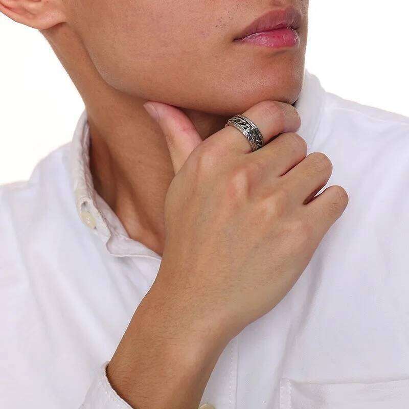Meditation Men Spinner Spinning Ring in Stainless Steel Curb Chain Worry Anxiety Rings H260312