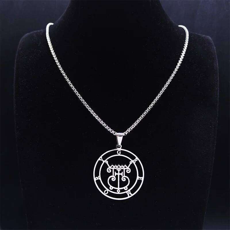 Satan Sigil GREMORY Stainless Steel Round Necklace Chain Women Silver Color Statement Necklaces Jewelry colar feminino N3329S03 H260312