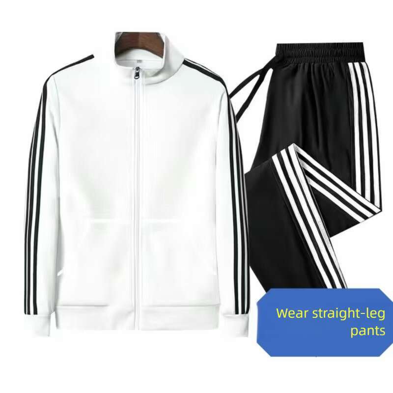 Spring Autumn Thin Jacket Sportswear Men's Casual Three-Stripes Outdoor Running Hoodie And Sweatpants Two-Piece Set