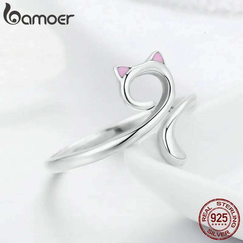 bamoer Hot Sale Authentic 925 Sterling Silver Cute Cat Nail Pussy Open Size Finger for Women Party Ring Jewelry SCR341 H260312