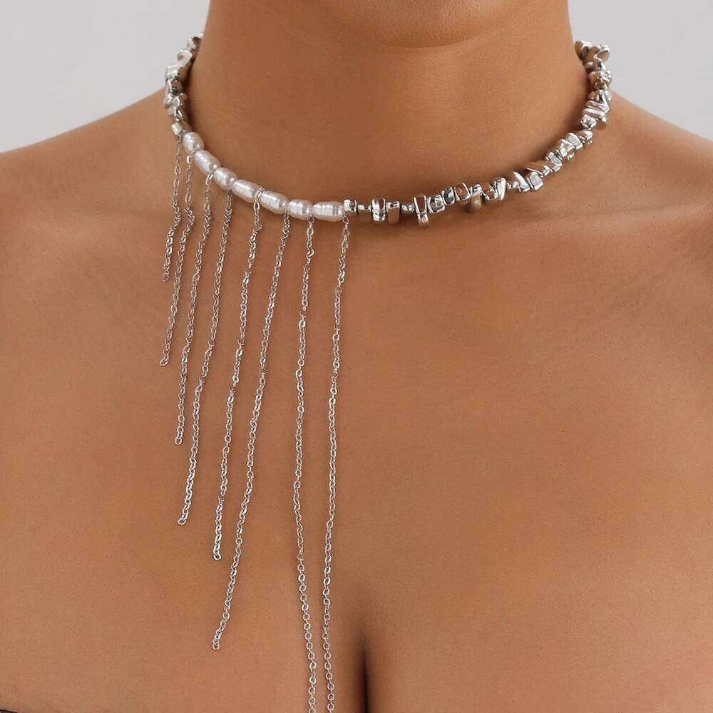 Trend Wedding Party Jewelry Irregular Imitation Pearl Choker Necklace For Women Elegant Tassels Chain Pendant Necklaces Gift H260312