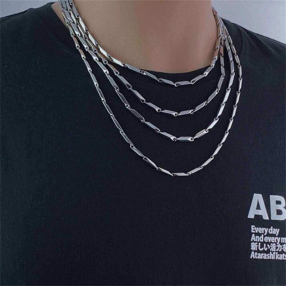 Hip Hop Titanium Steel Necklace Handmade Square Rhombus Bamboo Fashion Men's and Women's Clavicle Chain Accessories H260312