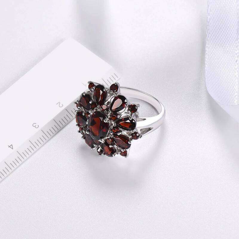 Hot Classic Silver Color Inlaid Garnet Red Zircon Flower Shape Ladies Banquet Ring Jewelry Whole Sale H260312