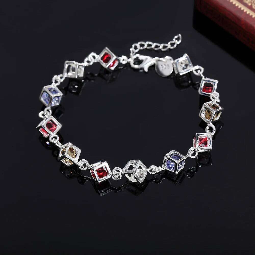 925 Sterling Silver bracelets women lady wedding gift Jewelry fashion charm colorful zircon crystal Bracelet Z260313