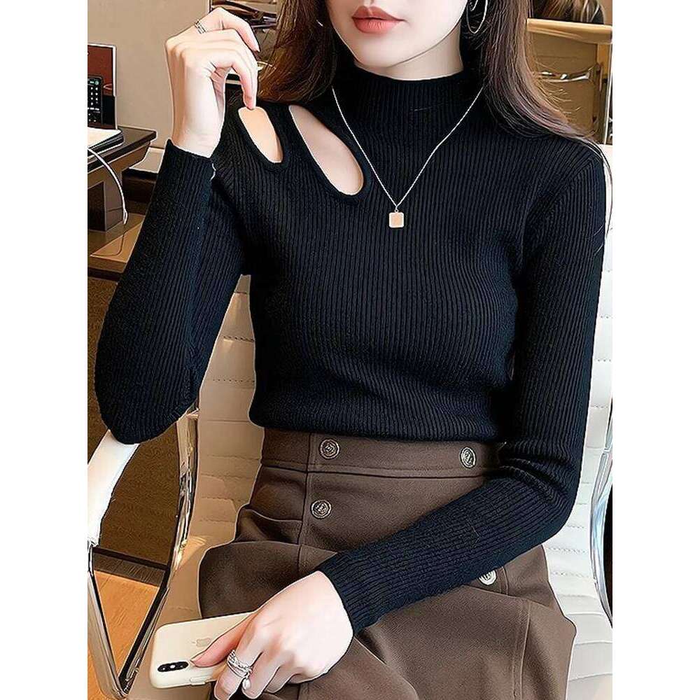 Knitted Sexy Hollow-out Turtleneck Women Sweaters Autumn Winter Jumper Tops Soft Warm Knitwears Female Pullovers Sweater Top Z260313