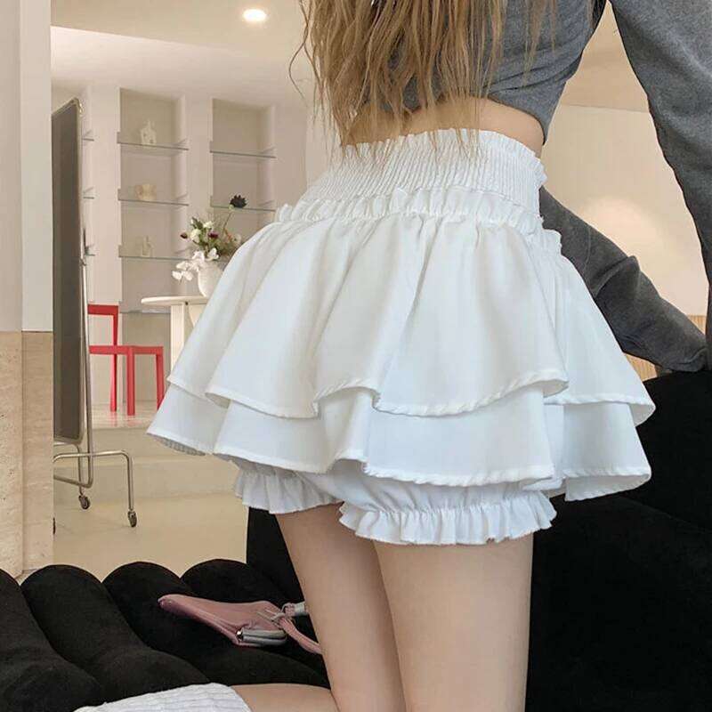 Princess Kawaii Sweet Mini Elastic High Waist Ballet-Style Tiered New White Casual Matching Girl's Short Cake Skirt Z260314