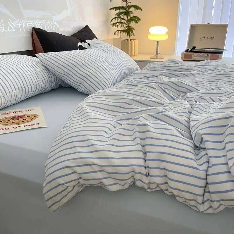 Blue Strip Duvet Twin Full Queen 4Pcs Vertical Striped Microfiber Soft and Lightweight Comforter Cover Sheet Pillowcases H260312 - view 5
