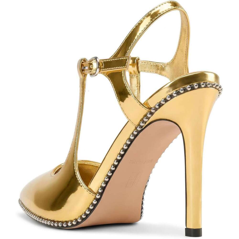 Stiletto High Heel Close Pointed Toe Pumps Ankle Strap Slip On Buckle Prom Wedding Dress Basic Classic Patent Leather Inches Heels MOJIDASHU