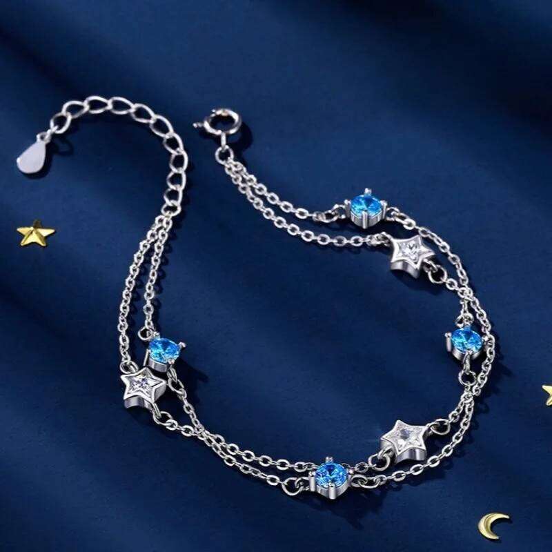 925 Sterling Silver Blue White Crystal For Women Luxury Sparkling Double Layer Star Bracelets Elegant Jewelry Z260313