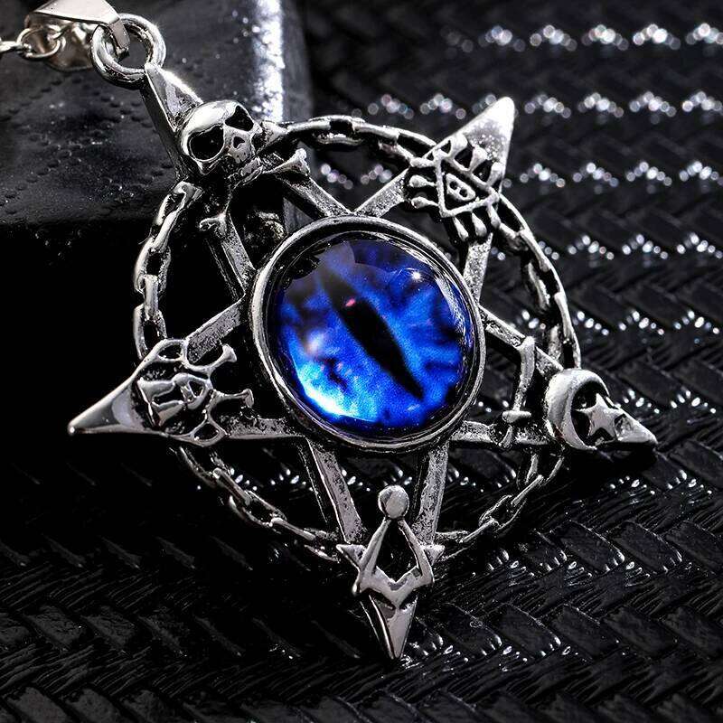 Pentagram shape Devil's Eye Pendant Necklace For Men And Women Punk Retro Non Adjustable Metal Collar Trending Jewelry Gifts H260312