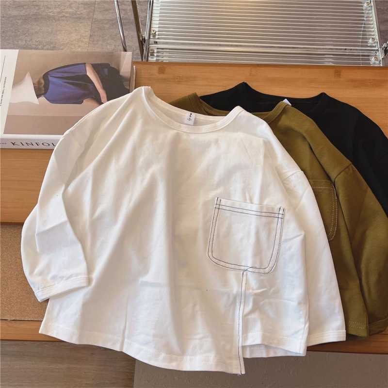 Women's T-Shirt Boys' long-sleeve T-shirt, new spring and autumn style, children's color irregular base shirt, baby autumn inner top