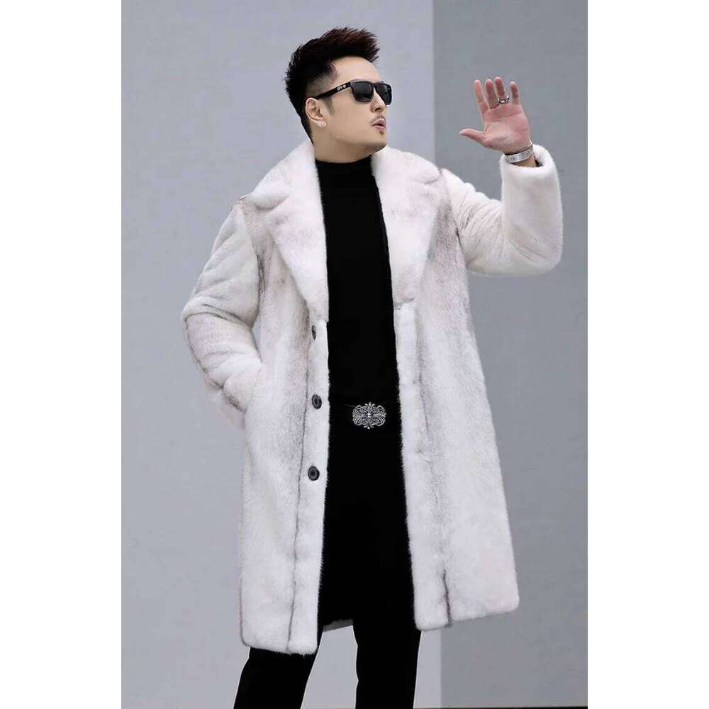 Men Faux Outerwear Winter Mink Fur Coat Thick Jacket Autumn Windbreaker Single Breasted Turn Down Collar High Street Z260313