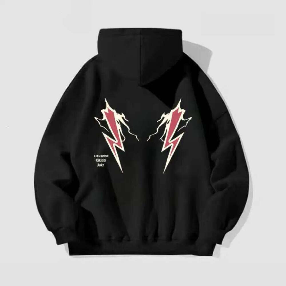 Silver Fox American College Style Lightning Printed Hoodie Men Women, versatile for autumn and winter, ins loose jacket Z260314