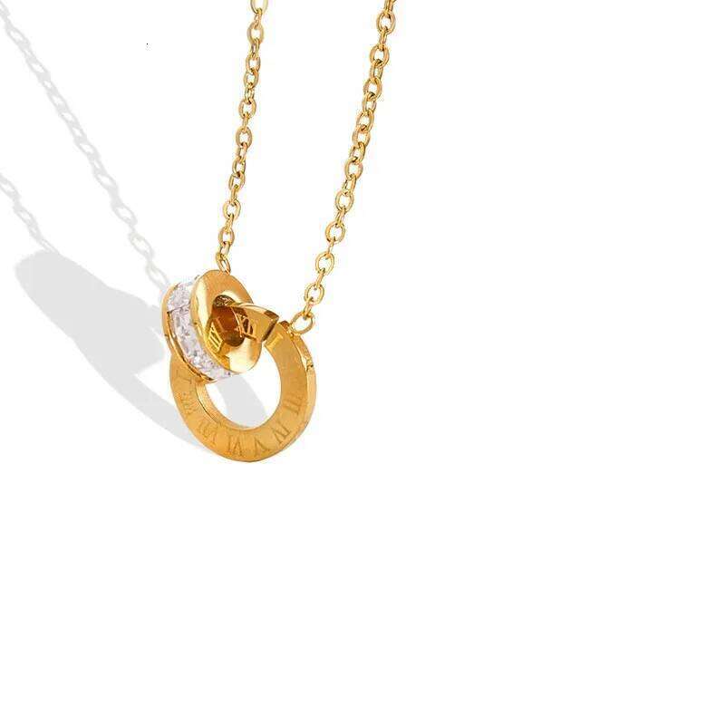 316L Stainless Steel Clavicle Chain CZ Crystal Double Circle Roman Numeral Pendant Necklace For Women Wedding Jewelry Gifts H260312