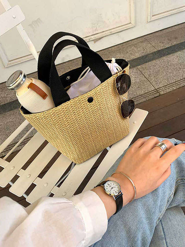 Ins New Beach Vacation Summer Pastoral Style Woven Retro Handheld Straw Bag For Women