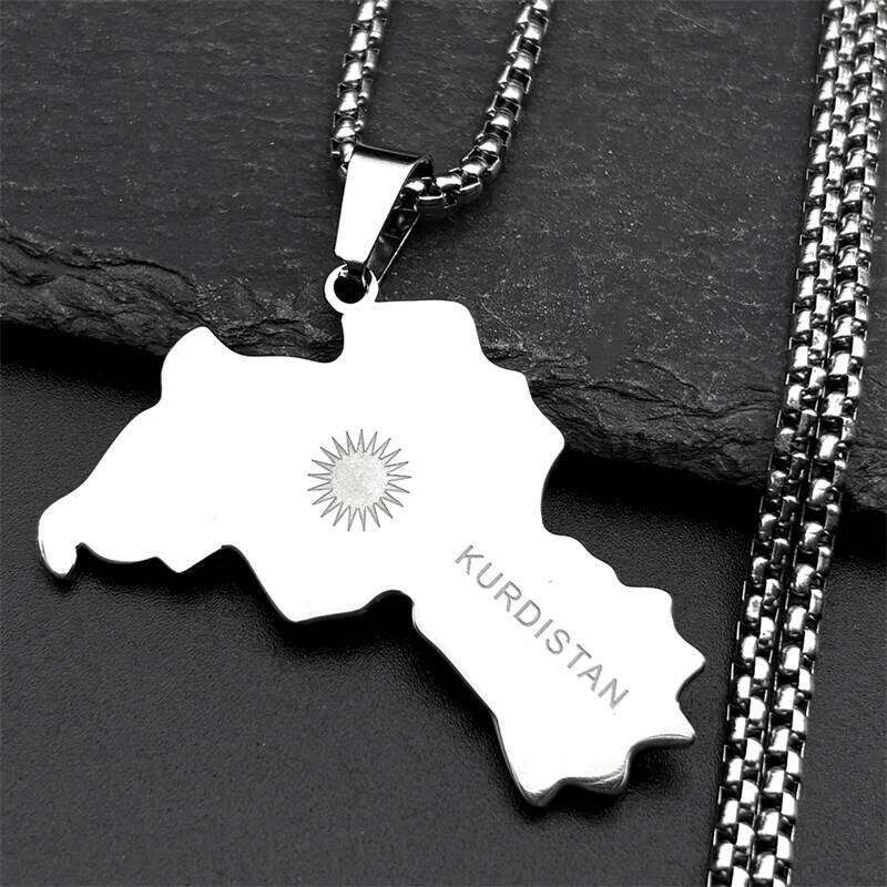 Kurdistan Map Flag Sun Symbol Pendant Necklace for Men Women Stainless Steel Gold Color Ethnic National Geography Chain Jewelry H260312