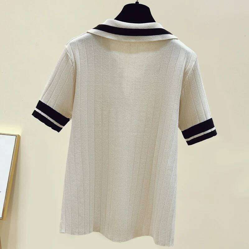 Summer Knitted Sweater Tshirt Women Casual Fashion Basic Split Tees Tops Short Sleeve Polo Collar Ladies Knitwear Jumpers Z260313