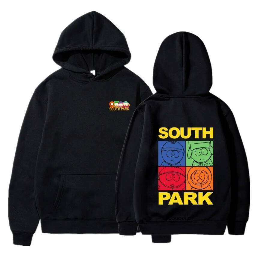 South Park Anime Pattern Fashion Warm Coat Men's Autumn and Winter Season Street Black Long Sleeve Hoodie Z260315