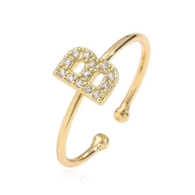 HECHENG, Alphabet inlaid CZ Stone 26 letter initials couple ring adjustable golden wholesale H260312