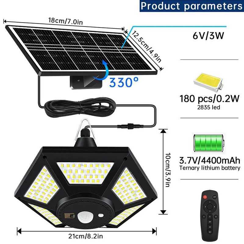 Solar Shed Light Solar Pendant Light For Indoor Outdoor 180 LED 1000LM Solar Lamp With Remote Control for Barn Gazebo Garage H260313