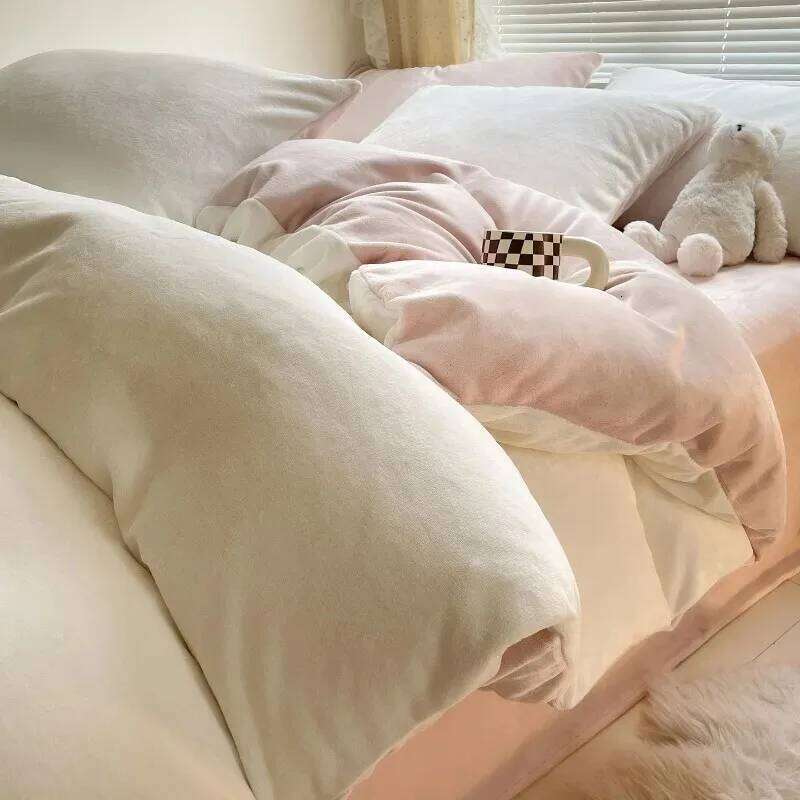 2025 new solid color double parcel milk four-piece winter flange coral fleece quilt cover bed sheet set H260312 - view 5