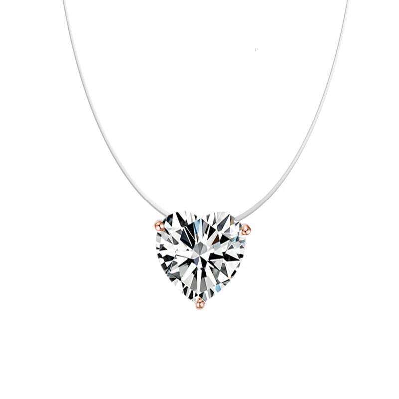 Cubic Zirconia Pendant Necklace Women Invisible Transparent Fishing Line Choker Oval Heart Star Geometric Necklaces H260312