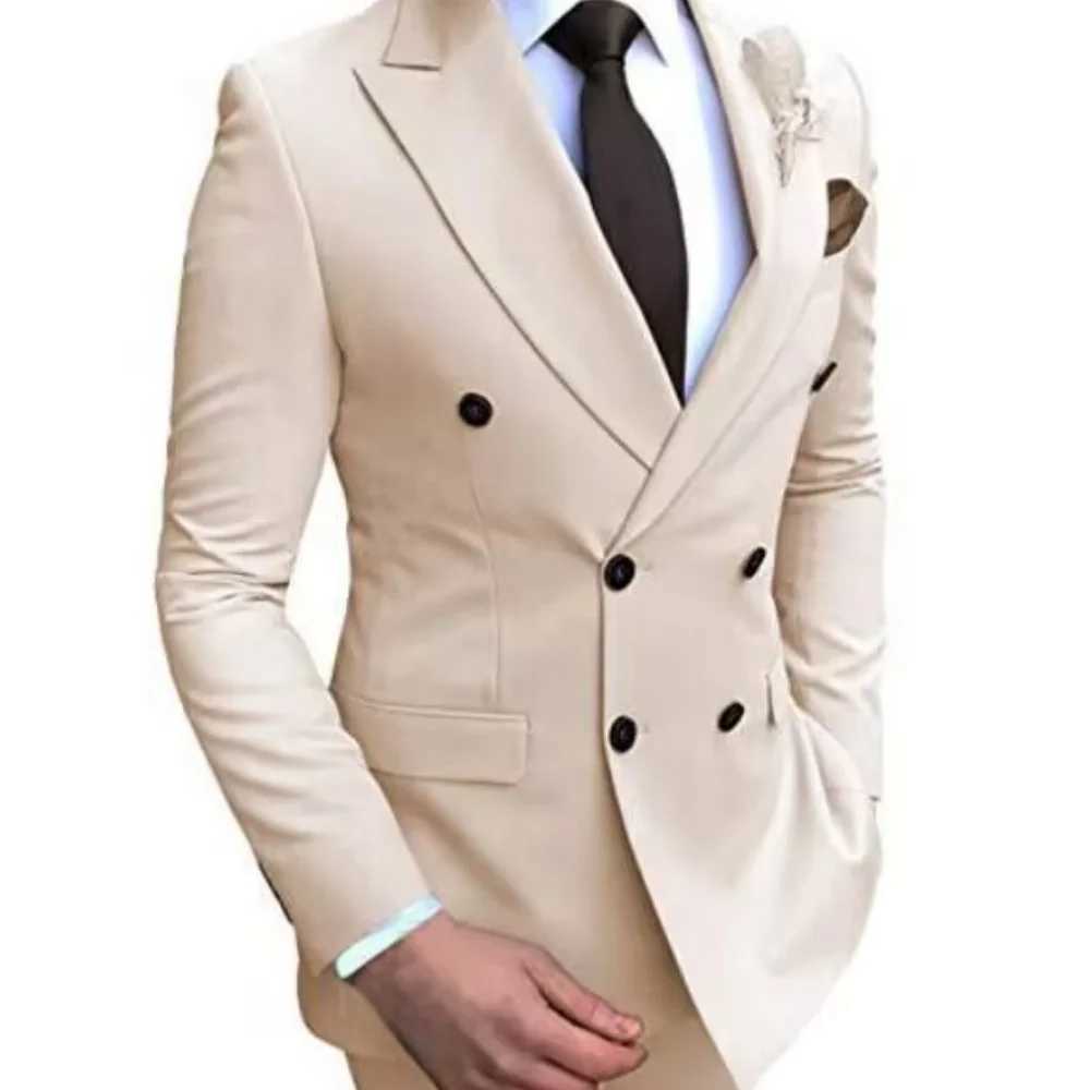 Brown Slim Fit Mens Suit Two-Piece Set Fashionable Handsome Formal Wear for Wedding And Business a01 M260313
