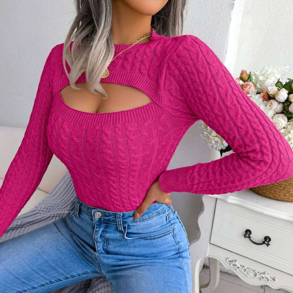 Sexy Hollow Out Sweater Women 2026 Autumn Winter Long Sleeve Knitted Pullovers Black Pink Green Purple Z260313