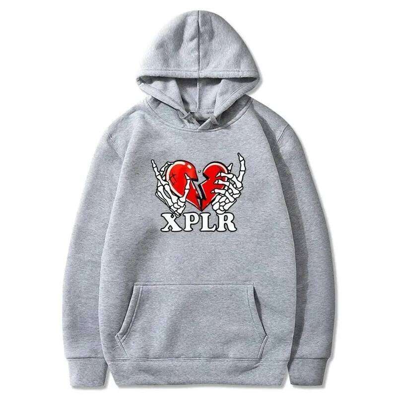 New XPLR Heartbreak Print Hoodie, Universal Street Clothing Casual Versatile Autumn and Winter Fashion Comfort Sweater Z260314