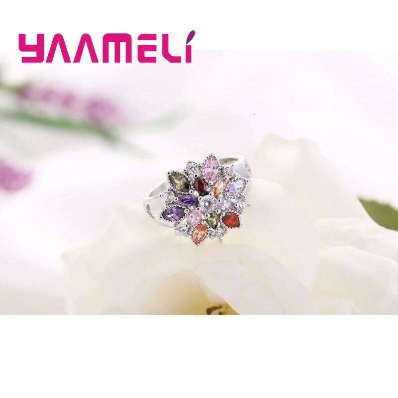 Summer Flowers Finger Rings for Women Gifts 925 Sterling Silver Rainbow Colored Cubic Zircon Stone Sparkling Jewelry H260312