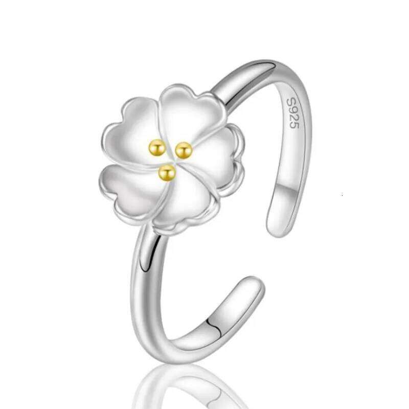 New Exquisite Fashion Popular Korean 925 Sterling Silver Jewelry Aesthetic Small Fresh Cherry Flowers Opening Rings R003 H260312