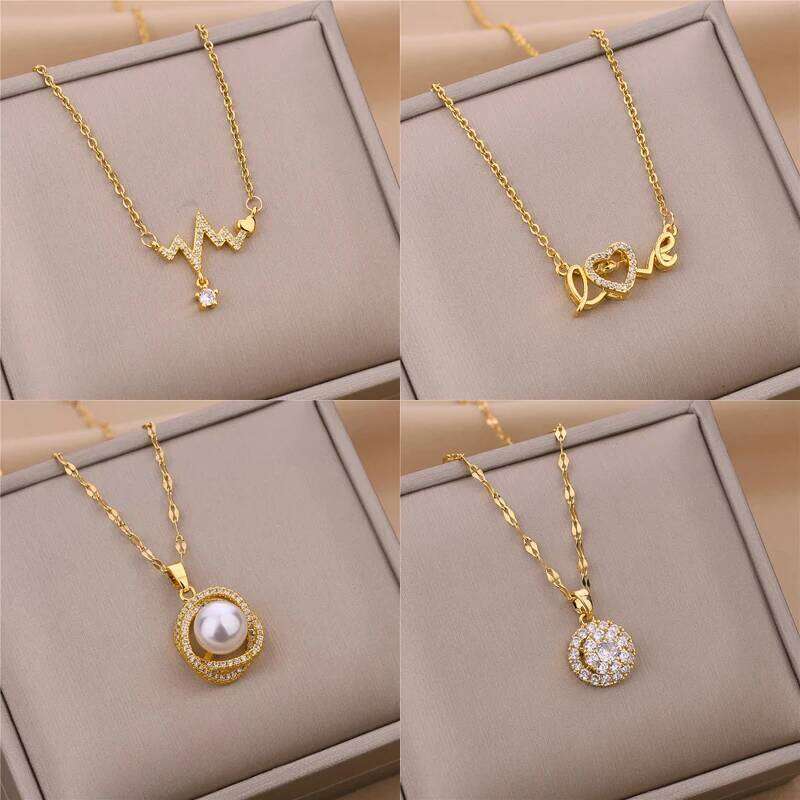 New Trendy Zircon Crystal Pendant Stainless Steel Necklace For Women Korean Fashion Female Sexy Clavicle Chain Jewelry Wholesale H260312