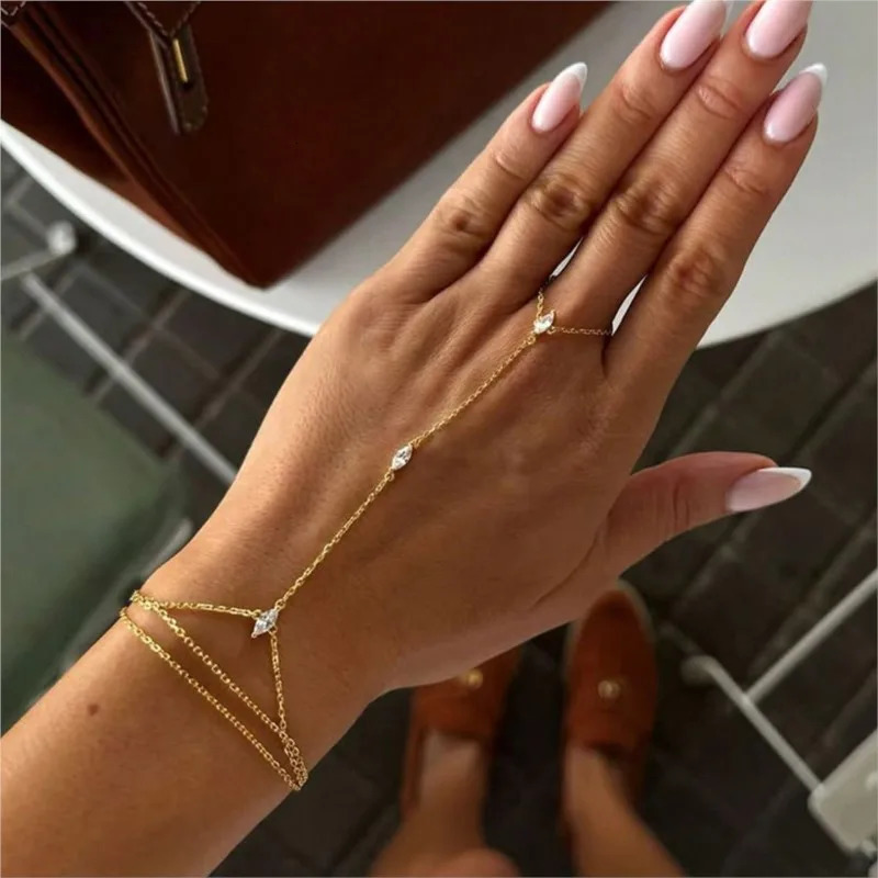 2pcs Elegant Sparkling Cubic Zirconia Multi-Layer Stacked Finger Ring Bracelet Set for Women Niche Trendy Bracelet Jewelry Gifts 260313