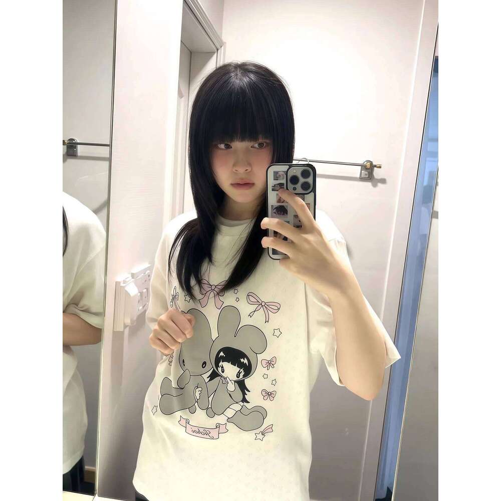 Cute and Sweet Bunny Girl Sweat-absorbent Print Top Women Clothing Graphic T Shirts Summer Streetwear Vintage Harajuku Z260314