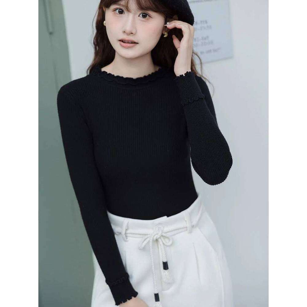 2025 Women's Knitted Sweater Autumn Winter Simple Base Layer Tops Wood Ear Edge Turtleneck Long Sleeve Pullovers Women Clothes Z260313